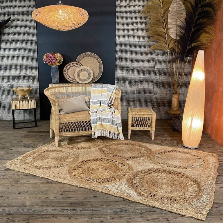 XL JERICO HANDWOVEN RECTANGULAR JUTE RUG | NATURAL | 220 x 150 CM - Green Design Gallery