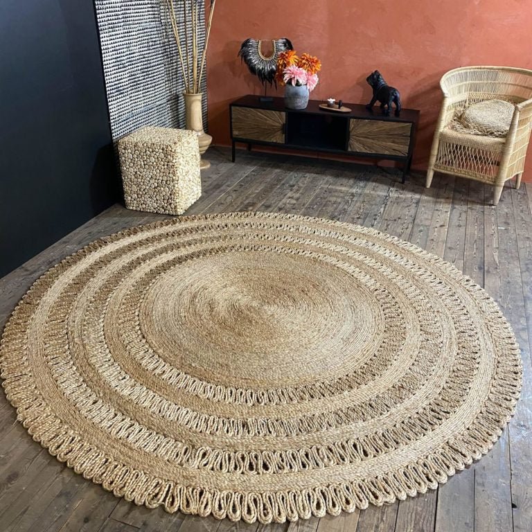 XL JERICO HANDWOVEN ROUND JUTE RUG | NATURAL | 220 CM DIA - Green Design Gallery
